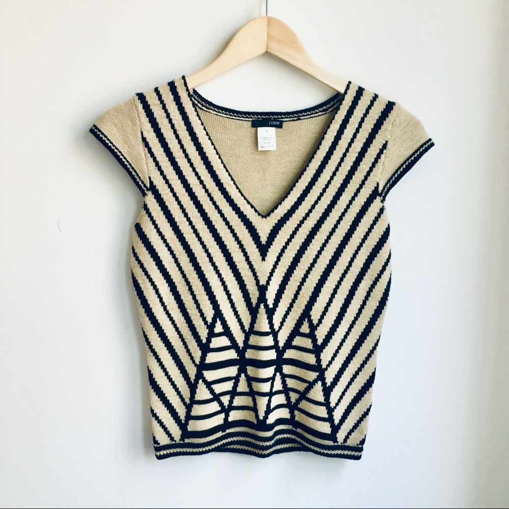 J. Crew gold/black cap sleeve geo-print sweater